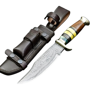 Couteau Bowie droit artisanal en acier Damas d'A&M ENTERPRISES, manche en bois, pour le camping, la survie, la chasse professionnelle. - Product Image 6
