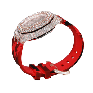 Red Camo Strap Mechanical <b>Watch</b> for Men Iced Moissanite Dial Stainless Steel Case Analog Vintage Style <b>Rubber</b> Band - Product Image 4