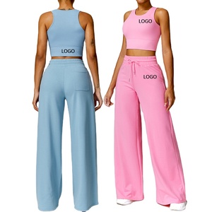 Camiseta sin mangas de fitness personalizada OEM y pantalones acampanados con cordón, conjunto de yoga para gimnasio, ropa deportiva de fitness aerodinámica, conjuntos para mujer - Product Image 1