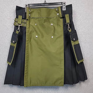 Kilt utilitaire moderne fait main pour homme, taille 36, noir olive, toile épaisse, fabrication sur mesure 2026 - Product Image 1