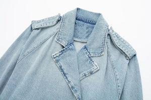 Women's <b>Cropped</b> <b>Denim</b> <b>Jacket</b> Long Sleeve Belted Crop Top Stone washed Cotton Casual Autumn Style <b>Jacket</b> For Women's - Product Image 3