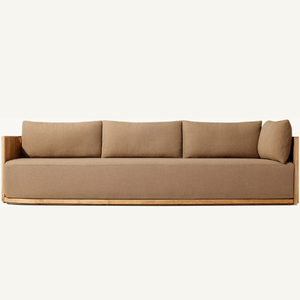 Sofá de madera de teca con espuma suave y esponjosa, adecuado para que los invitados se sienten, equipado con almohadas y para tres personas. - Product Image 1