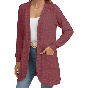 Cárdigan clásico vintage para mujer, con cinturón, manga larga, abierto por delante, informal, ligero, de punto suelto, con bolsillos. - Product Image 1