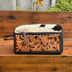 Neceser de Cuero Repujado con Pelo, Popular al por Mayor, para Mujer, Bolsa de Maquillaje Personalizada de Cuero Vacuno para Viajar - Product Image 4