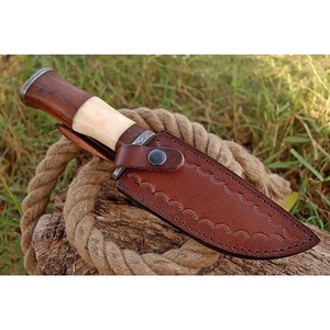 Custom Handmade Damascus Hunting <b>Knife</b> Fixed Blade Outdoor Camping Utility <b>Knife</b> with Wood and <b>Bone</b> <b>Handle</b> Leather Sheath OEM - Product Image 3