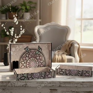 Ensemble de plateaux en bois de luxe faits à la main, finition émaillée, durables, élégants, décoration d'intérieur - Petit/Moyen/Grand, multifonctionnels, pour servir la nourriture - Product Image 2