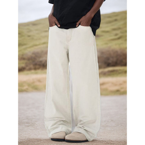 Hot Selling High Quality Casual Classic Cream <b>Jeans</b> Washed Straight Baggy <b>Jeans</b> Men Wholesale Fashion Streetwear <b>Jeans</b> for Men - Product Image 3