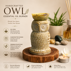 Handcrafted Soapstone Owl Essential Oil Burner Tea Light <b>Wax</b> <b>Melt</b> Warmer Aromatherapy Diffuser for Home Decor Gift for Yoga Spa - Product Image 6