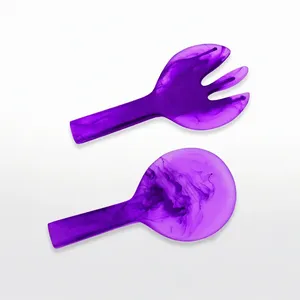 Ensemble de service à salade rétro en résine violette, cuillère et fourchette à long manche poli miroir, ustensiles de service au design créatif - Product Image 1
