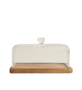 Cúpula de cristal rectangular para pastel con base de madera para postre Cloche pastelería, cúpula de queso, exhibición para servir comida, Decoración de cocina - Product Image 1