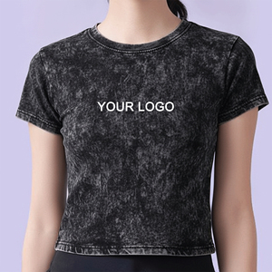 Camiseta Corta de Manga Corta para Mujer, 100% Algodón, Lavado Ácido, Estilo Urbano, Transpirable, Nueva Colección de Verano - Product Image 1