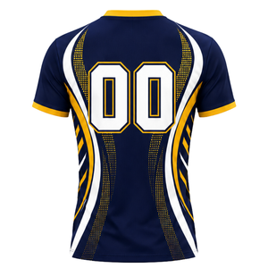 Maillot de volley-ball sublimé bleu marine et jaune à manches courtes, tenue de sport pour équipe, vêtement de match - Product Image 2