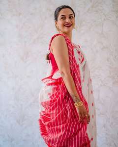 Sari en coton multicolore, style Banarasi, avec blouse en résille, pour mariages indiens, fêtes et festivals, entretien facile, moderne et intemporel. - Product Image 4