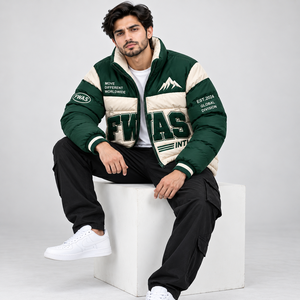Chaquetas Acolchadas Personalizadas para Hombre, Chaqueta de Invierno Gruesa, Resistente al Viento, con Cierre, Ropa Exterior Informal con Estampado de Letras y Diseño de Parches, Estilo Americano - Product Image 4