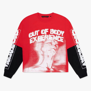 เสื้อยืดแขนยาวสีแดงสไตล์โกธิคแบบยูนิเซ็กซ์ ODM ลำลอง ผ้าฝ้ายถัก 100% ทรงโอเวอร์ไซส์ แฟชั่นฤดูร้อน สไตล์สตรีท พิมพ์ลายกราฟิกด้านหลัง - Product Image 2