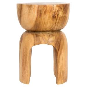 Taburete de madera con patas arqueadas, fabricante directo OEM, ecológico, venta al por mayor, mesa auxiliar moderna de madera maciza, precio económico - Product Image 1