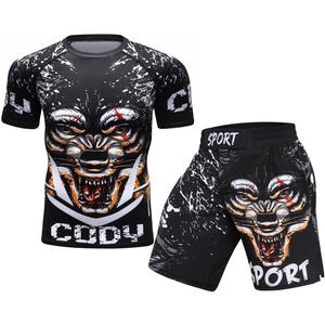 Conjunto de Rashguard Lion para Hombre, Manga Corta, Secado Rápido, Poliéster, Compresión, Ropa de Entrenamiento, MMA, Ropa de Combate - Product Image 3