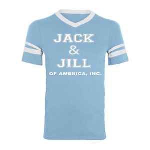 T-shirt Varsity pour jeunes Jack and Jill, col en V, manches courtes, style sportif, doux, confortable, décontracté, vêtements pour enfants, bleu - Product Image 1