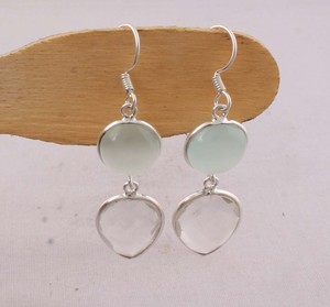 Boucles d'oreilles pendantes en Prehnite naturelle et Quartz cristallin, en argent sterling 925, pierres précieuses facettées, faites à la main, bijoux en gros - Product Image 6