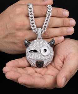 Collier pendentif unisexe Hip Hop plaqué or rose, en argent 925, avec moissanite, motif visage de démon, certifié par une tierce partie, style Iced Out - Product Image 4