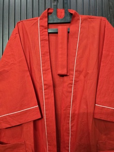 Bata Larga de Algodón Roja para Mujer, Manga Tres Cuartos, Color Sólido, Estilo Casual con Bolsillos, Tela Gruesa - Product Image 4