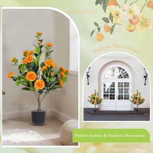 Paquete de 2 Árboles de Camelia Artificial Naranja de 36 Pulgadas, Planta Artificial en Maceta para Interiores y Exteriores, Flores Naranjas, Planta de Camelia Artificial en Maceta - Product Image 5
