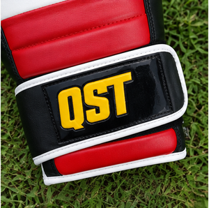 Gants de boxe professionnels en cuir PU rouge, blanc et noir, avec sangle de poignet réglable, équipement d'entraînement, gants de boxe avec logo personnalisé - Product Image 4