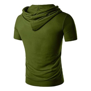 <b>Men's</b> Olive Green Hooded T-Shirt Slim Fit <b>Short</b> <b>Sleeve</b> Quick Dry Knitted Casual Summer Wear - Product Image 2