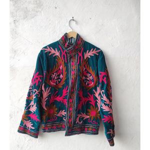 Women Boho Teal Velvet Embroidered <b>Jacket</b> Floral Pattern Premium Festival Wear <b>Short</b> <b>Jacket</b> - Product Image 1