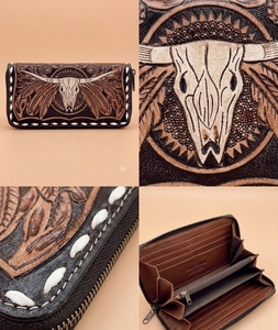 Embossed Leather <b>Wallet</b> Zipper Checkbook Holder <b>Long</b> <b>Wallet</b> Tribal Pattern for Women - Product Image 4
