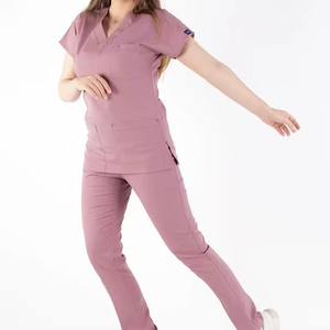 2026 Fashion V-neck <b>Scrubs</b> Sets Wholesale Hair Salon Nail Salon Spa Pet Hospital Work Uniform Women's V-Neck <b>Scrub</b> Set Pink - Product Image 2