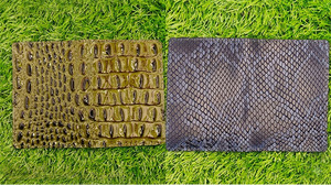 Cartera Exclusiva de Cuero Texturizado Azul Cobra y Verde Oliva, Cartera Delgada Minimalista de Piel de Vaca Genuina para Hombre, Estilo Premium y Moderno - Product Image 2