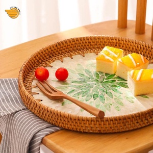 Vietnam Handmade Mother of Pearl Rattan <b>Tray</b> Big Shell <b>Basket</b> for Coffee Table Snack Dessert Fruit Teahouse Storage <b>Baskets</b> - Product Image 1