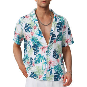 Hot Sale Double Breasted Breathable Short-Sleeved Hawaiian Men's Shirts Fashion Solid Beach Wear Knitted Summer Style Custom - Product Image 3