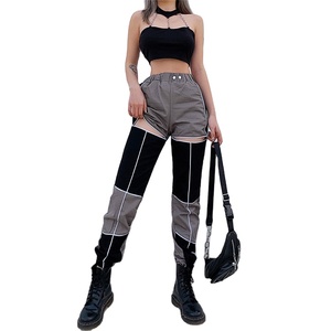 Pantalon de survêtement réfléchissant respirant pour femme Style Hip Hop Streetwear Cargo pantalon pour l'hiver plat avant multi-poches - Product Image 1
