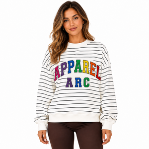 Vente en gros de sweats à capuche décontractés colorés et épais pour femmes, en molleton rayé de coton, avec appliqué, pour usage quotidien, légers, marque privée, OEM - Product Image 1