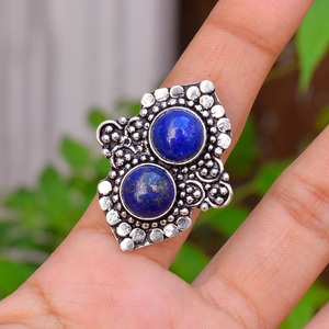 Natural <b>Lapis</b> <b>Lazuli</b> Gemstone Handmade <b>Ring</b> 925 Sterling Silver <b>Ring</b> for Girls & Women's - Product Image 1
