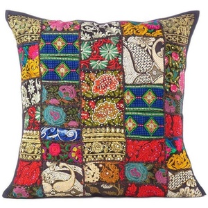 Housse de coussin carrée en Patchwork ethnique fabriqué à la main indienne, 16x16 pouces, Unique et Hippy, décoration de la maison, housse de coussin en Patchwork - Product Image 5