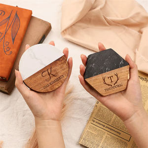 Sous-verres ronds en bois pour la maison et le bureau, en arbre d'acacia et marbre, pour la décoration de table - Product Image 5