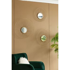 Set 3 specchietti da parete astratti con cornice in oro per Home Office Top 26x5x25.5 "medio 22x3.5x22" inferiore 18x2.5x18 "-elegante specchio con cornice - Product Image 4