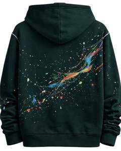 เสื้อฮู้ดดี้ผู้ชายสีเขียวเข้มลายเพ้นท์สแปลชแบบนามธรรม ผ้าฝ้ายฟลีซ สไตล์ลำลอง สตรีทแวร์ ผู้ผลิตตามสั่ง ขายส่งเสื้อผ้า - Product Image 2