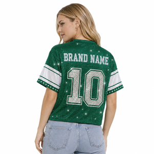 Maillot de football américain pour femmes, entièrement orné de strass, col en V en maille, numéro d'équipe personnalisé, uniforme, production en gros OEM - Product Image 2