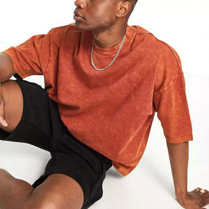 Men's Oversized Rust Orange Cotton T-Shirt Short Sleeve O-Neck Casual Plain Dyed Jersey Fit - Product Image 5