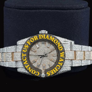 Handcrafted Two Tone Stainless Steel Custom Round Dial With Auto Date Features Full Iced Brilliant Cut Moissanite Diamond Watch - Product Image 3