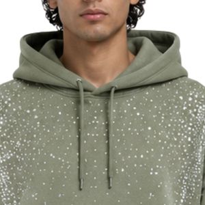Sweat à capuche oversize en molleton vert sauge pour homme, imprimé étoiles en strass, en coton épais, style streetwear, décontracté pour l'hiver - Product Image 6