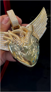 จี้รูปปีกหัวใจกลไกแข็งแรงที่สุด เงินแท้ 925 ชุบทอง  พร้อมสร้อยคอแบบฮิปฮอป ชุบทองคำชมพู/เงิน  จี้สำหรับทุกเพศ - Product Image 2