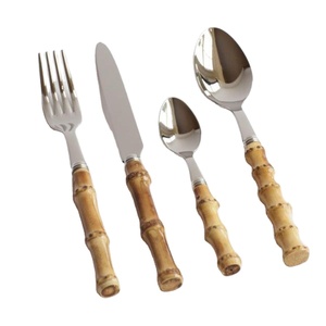 ชุดช้อนส้อมไม้ไผ่สไตล์ญี่ปุ่น ดีไซน์แบบกระจกเงา ผลิตจากสแตนเลสสตีล พร้อมด้ามจับไม้ สำหรับงานอีเว้นท์ - Product Image 1