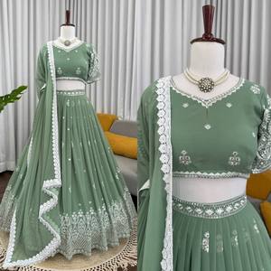 Ensemble Lehenga Choli VASTRA COTTAGE élégant en Georgette avec broderie de paillettes, Lehenga cousu, Blouse non cousue et Dupatta - Product Image 3