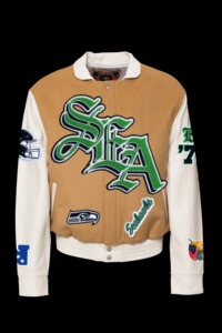 Veste universitaire Seattle Seahawks en laine et cuir style Old English, couleur camel - Product Image 1