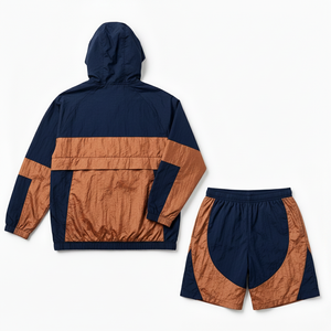 Unisex Color Blocking Tracksuit Set Hooded Windbreaker <b>Jacket</b> Shorts Lightweight Polyester Casual Wear Breathable Front Embroid - Product Image 3